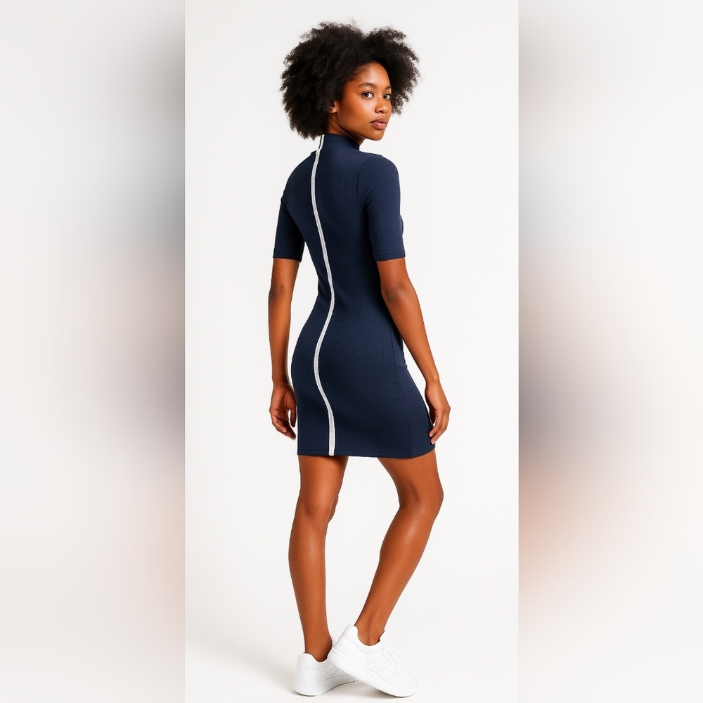 Addidas Navy Blue Ribbed Dress With  Stripe Sz.XS